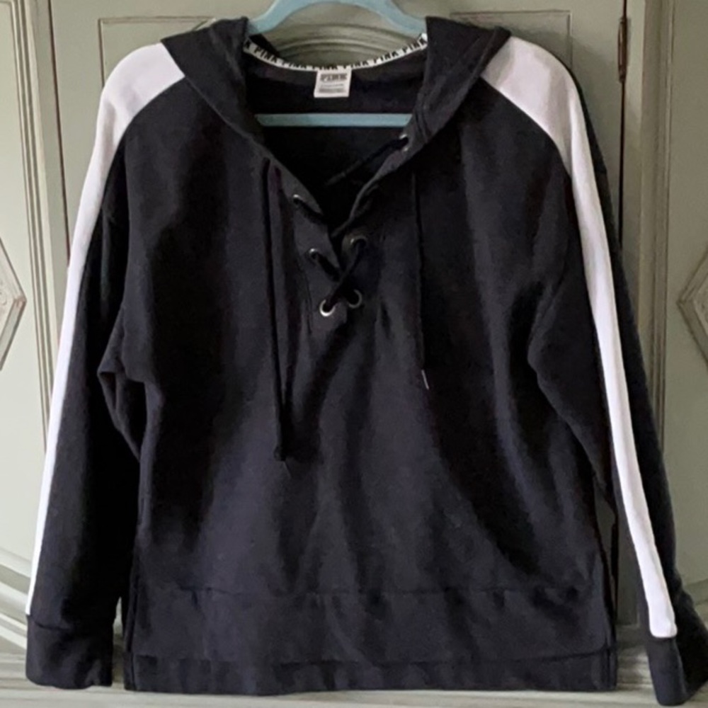 PINK Victoria's Secret Black Hoodie with White Lettering